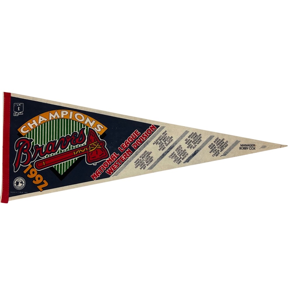 Vintage 1992 Atlanta Braves NL West Champions Pennant Roster Bobby Cox Trench